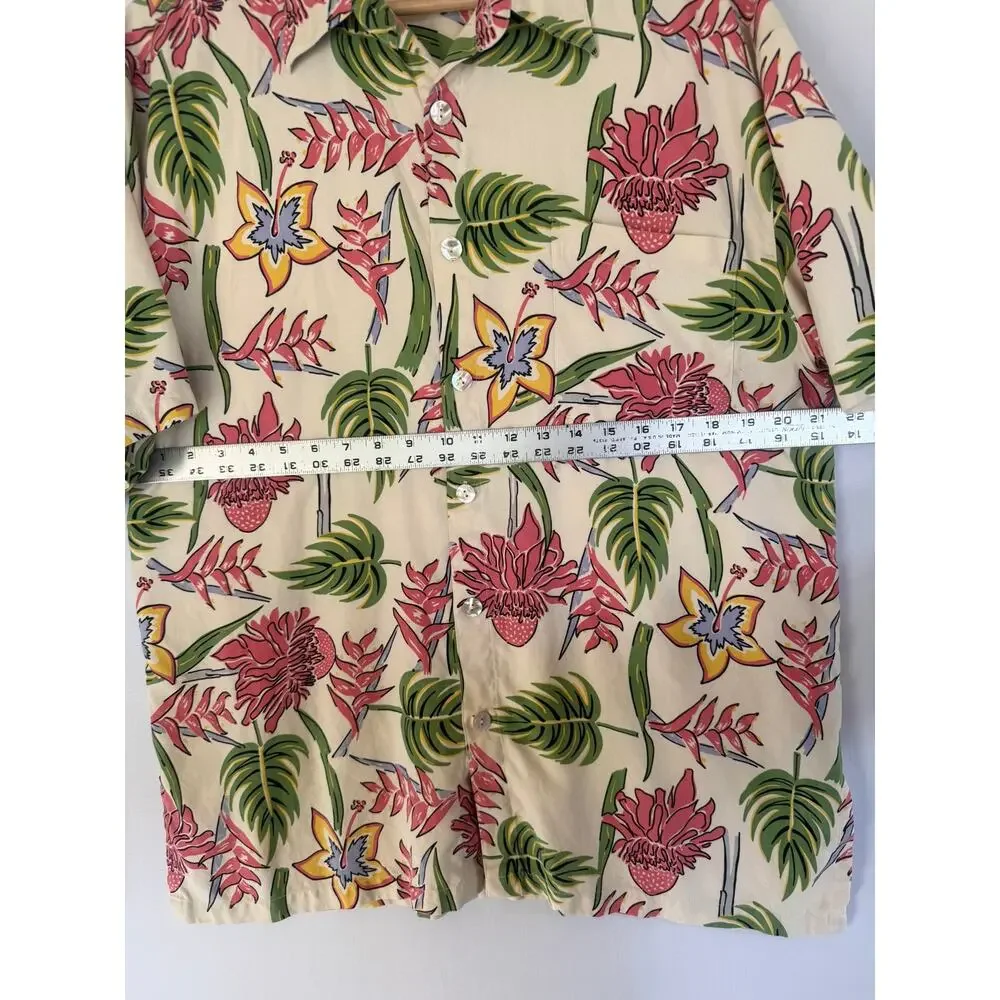 Pineapple Moon Silk Floral Hawaiian Shirt- Size M - Picture 3 of 5